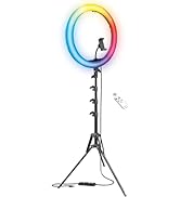 Bower Ring Light with Stand. 16 inch RGB LED Light, 62" Tripod Phone Holder, Wireless Remote, 16 ...
