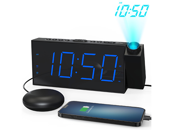 projection alarm clock with bed shaker