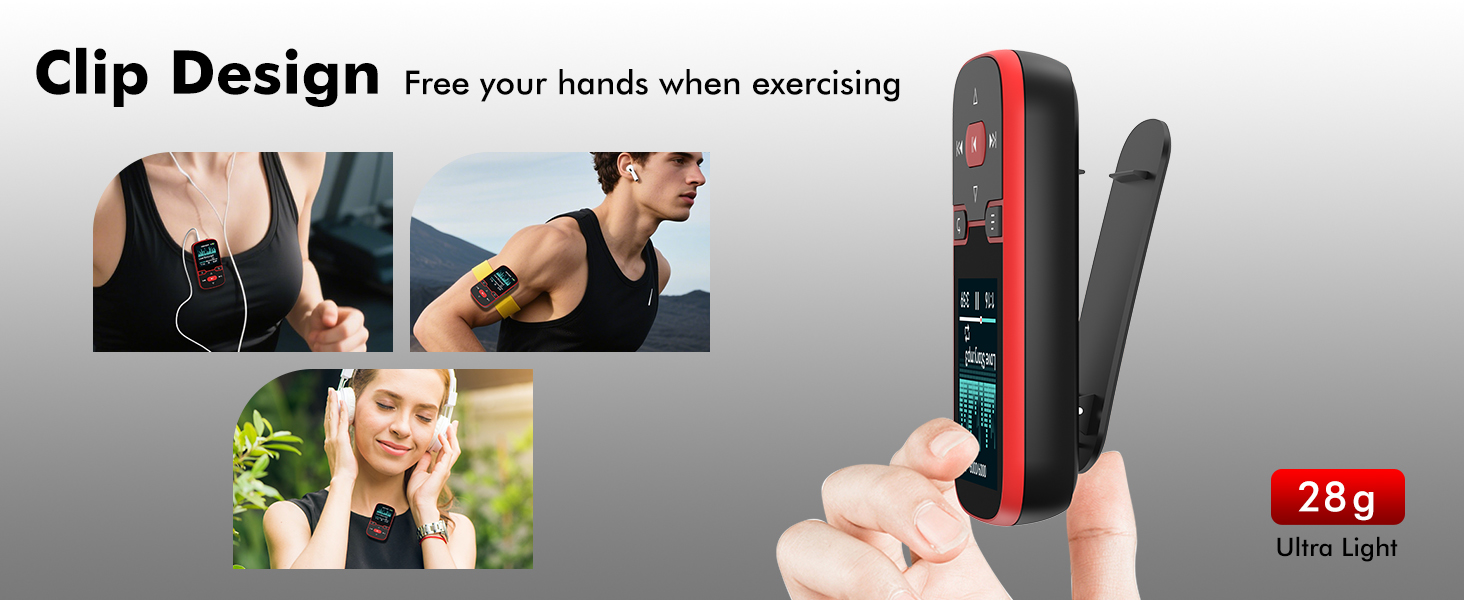 GB Clip MP3 Player with Bluetooth 5.3,for Sports Running, FM Radio, Pedometer