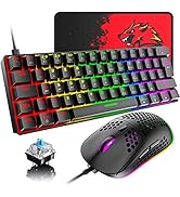 60% Wired Mechanical Gaming Keyboard and Mouse Combo, Ultra-Compact Mini 62 Keys Type C Chroma 20...