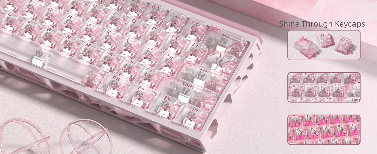 Clear Keycaps, Pink Shine Through Keycaps, Jelly Keycap Transparent keyboard Caps