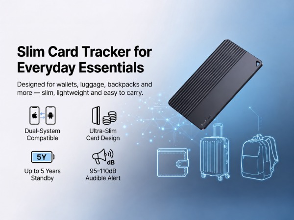 Ultra-Slim Tracker Card with Dual-System Support, Up to 5-Year Standby &amp;amp;amp; Loud Audible Alert