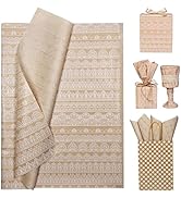 LIAPAWPAW Elegant White Lace Tissue Paper 60 Sheets 20x14in, Vintage Kraft Brown Gift Wrapping Ti...