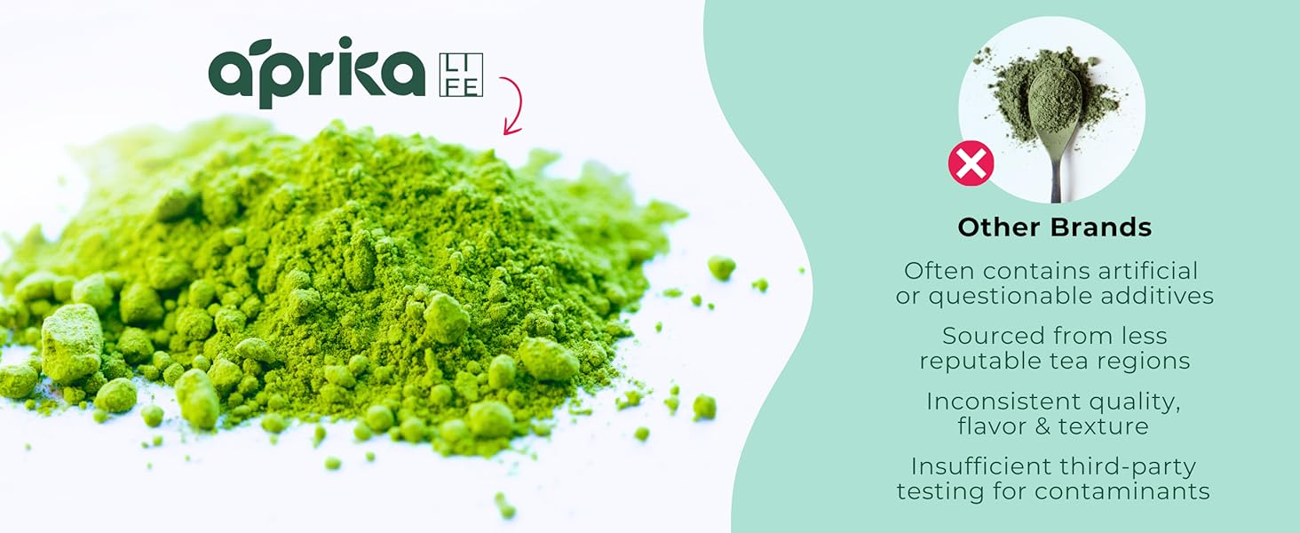Matcha powder comparison showing Aprika Life and other brand differences