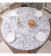 Round Vinyl Fitted Tablecloth with Flannel Backing Elastic Edge Design Table Cover Waterproof Oil...