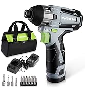 WORKPRO Cordless Impact Driver Kit, 1/4” Hex Electric Impact Drill/Driver Set with 12V 2.0Ah Lith...