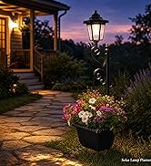 YAHKBTEN Solar Lamp Post with Planter, IP44 Waterproof Solar Pathway Lights, Auto On/Off Solar La...