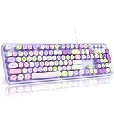 MOFII Computer Keyboard Wired,Round Key Retro Typewriter Keyboard Full Size | USB Plug and Play, ...
