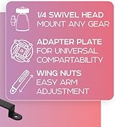 Mount features 1/4 swivel head for mounting any gear, adapter plate for comparability and wing nuts