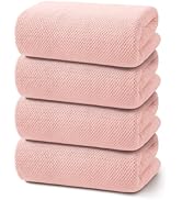 REDKISS 4 Pack Pink Bath Towels, 35 x 70 in Extra Large Coral Fleece Bath Towel Set, Super Soft H...