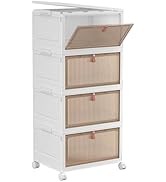 YFXCVSL 4 Tier Plastic Storage Bins with Lid 28QT - Stackable Storage Containers with Wheels, Fol...
