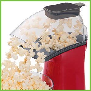 Chute directs popcorn right into your bowl.