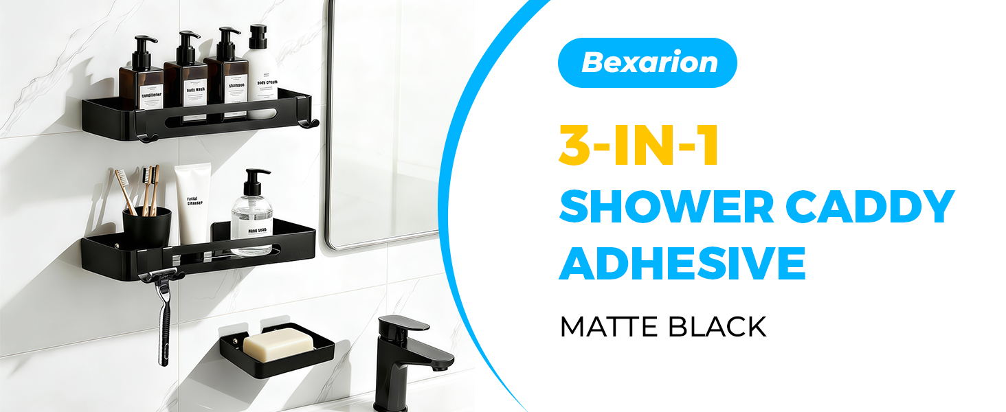 Shower Caddy Adhesive, 3-IN-1 304 Stainless Steel Shower Shelves with Soap Holder No-Drill, Black