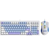 Qisan Mechanical Gaming Keyboard Mouse Combo Set Wired Keyboard Blue Switch 100 Keys Blue Backlit...