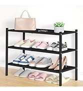 Smiry Bamboo Shoe Rack, 3 Tier Shoe Organizer for Entryway &amp; Closet, Stackable Free Standing Stor...