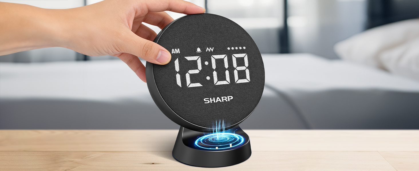 wireless easy touse base or USB-C cord rechare long lasting alarm for bedrooms bedside travel