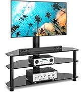 Rfiver Corner Swivel Glass TV Stand with Mount for 32-70 Inch Screen TV up to 110lbs, Height Adju...