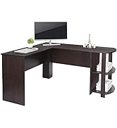 SUPER DEAL L-Shaped Corner Desk Computer Gaming Desk with Bookshelves- Modern Home PC Table Offic...
