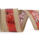 LaRibbons Christmas Ribbon for Gift Wrapping Brown Burlap Ribbons Red Wired Ribbon for Christmas ...