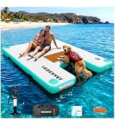VEBESYET Inflatable Dock with Water Ramp, 6 inch Thick Non-Slip Inflatable Floating Dock for Dogs...