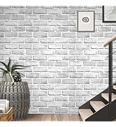 Shackcom Gray-White Brick Wallpaper - 17.5 x 393 Inches | Self-Adhesive Peel and Stick Vinyl | Wa...