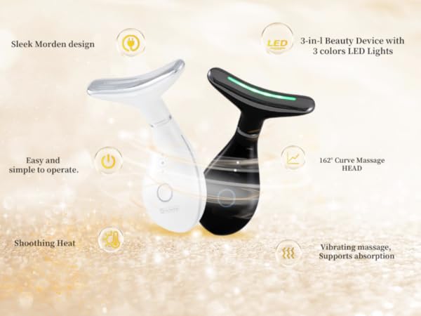 White and black LED facial massagers with heat, light, and vibration