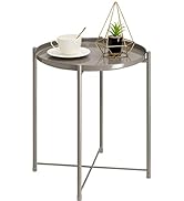 danpinera End Table, Metal Side Table Small Outdoor Table Round Side Table with Removable Tray fo...