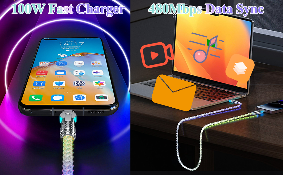 180 degree RGB usb c to type c cable