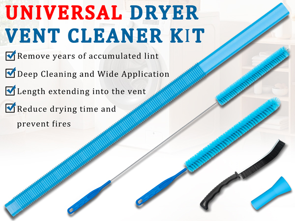 Dryer Vent Cleaner Kit – Flexible Brush &amp;amp; Universal Vacuum Attachment for Lint Removal
