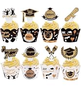 AIERSA 96Pcs Graduation Cupcake Toppers,Graduation Cupcake Decorations with Cupcake Wrapper for C...