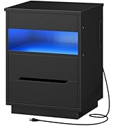 HOOBRO Nightstand with Charging Station, LED Bedside Table with Drawers, Modern End Table, Lockab...