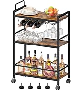 Homedawn Bar Cart, Serving Cart for Home, Microwave Cart, Drink Cart, Mobile Kitchen Shelf with W...
