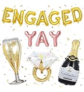 Gold Engagement Party Decorations, Engaged Yay Balloons Letters Banner, Diamond Ring Black Champa...