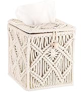 Sumnacon Macrame Square Tissue Box Cover - Boho Cube Tissue Box Holder with Bead Buckle, Decorati...
