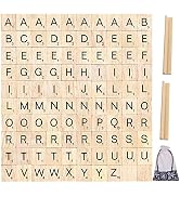 100pcs Wood Letter Tiles for Scrabble, Pinowu Replacement for Scrabble Letters with Wood Racks an...