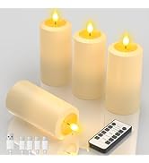 Yme Rechargeable Flameless Pillar Candles with Remote &amp; Timer, 4PCS Blow Out LED Battery Operated...