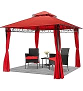Outdoor Canopy UV Protection Gazebo Canopy Tent with 4 Sidewall for Patio Outdoor (10'x10', Red)