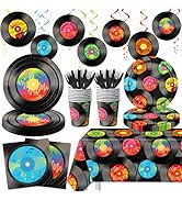 142Pcs Record Theme Tableware Set, 50's Party Decorations Record Paper Plates and Napkins, Cups, ...