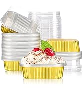EUSOAR Mini Cake Pans With Lids, 12.3oz 360ml 50pcs Aluminum Foil Square Brownie Baking Cups, Cup...