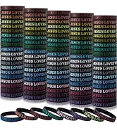 IDREAMBAND 100 Pcs Jesus Loves You Colorful Rubber Bracelets - Christian Rubber Wristbands for Me...
