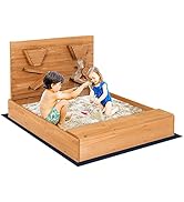 HONEY JOY Sandbox with Sand Wall, Cedar Bottomless Sand Pit for Backyard, 30” Sand Wall w/Funnel,...