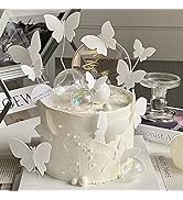 White Butterfly Cake Toppers, 11pcs Butterfly Cupcake Toppers Happy Birthday Metal Gold Cake Topp...