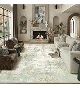 HUGEAR 8x10 Area Rug Green Machine Washable Rugs Abstract Indoor Rug Modern Low Pile Carpet Distr...