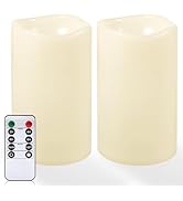NURADA 6" x 4" Large Outdoor Flameless Candles - Waterproof LED Pillar Flickering Candle Battery ...