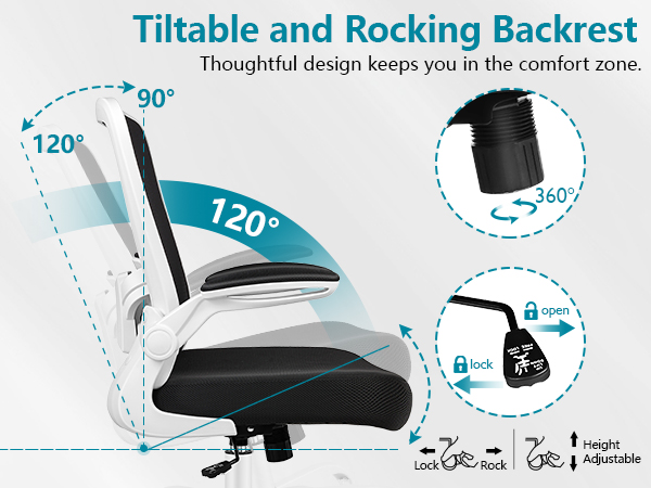 Tiltable and rocking backrest