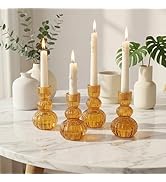 ysnn 4Pcs Gold Glass Taper Candle Holders Set,4.3 Inch Elegant Glass Candlestick Holders for Wedd...