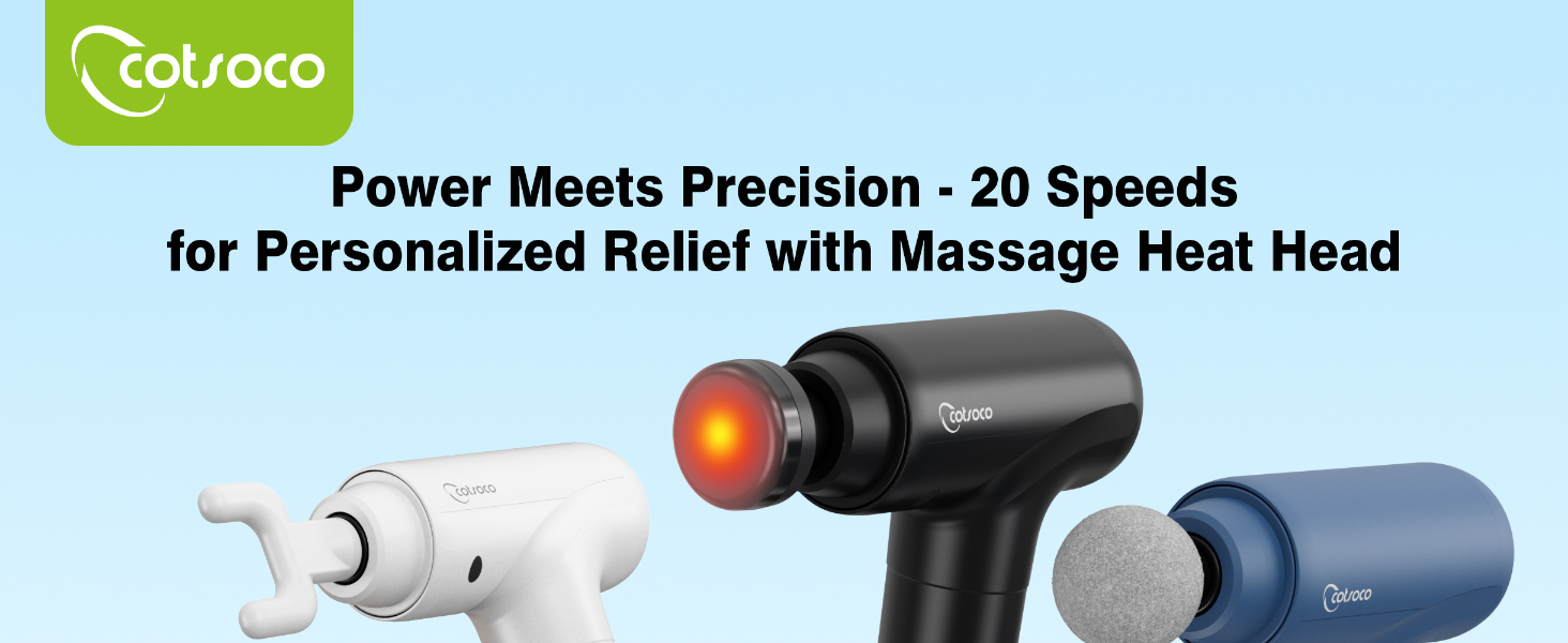 cotsoco Massage Gun with Heat for Pain Relief, Deep Tissue Percussion Massager with 20 Speeds