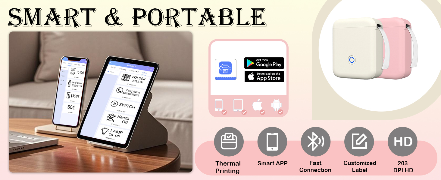 Label Maker Machine with Tape 300DPI Bluetooth Label Printer Portable Thermal Printer Sticker Maker