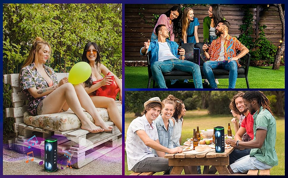 People are enjoying the use of the speaker outdoor