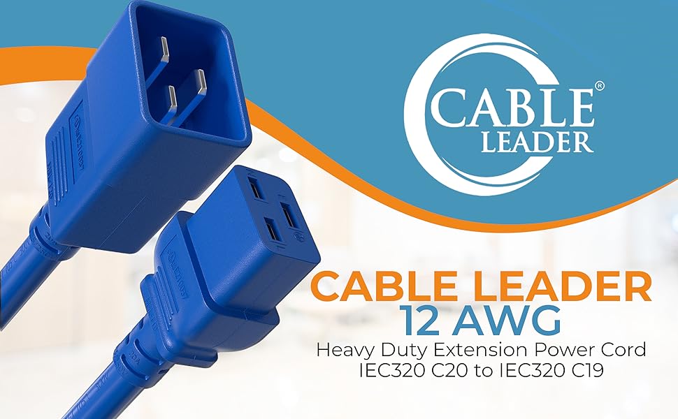 IEC320 C20 to C19 Heavy Duty Extension Power Cord, 12AWG, SJT, 20A/250V